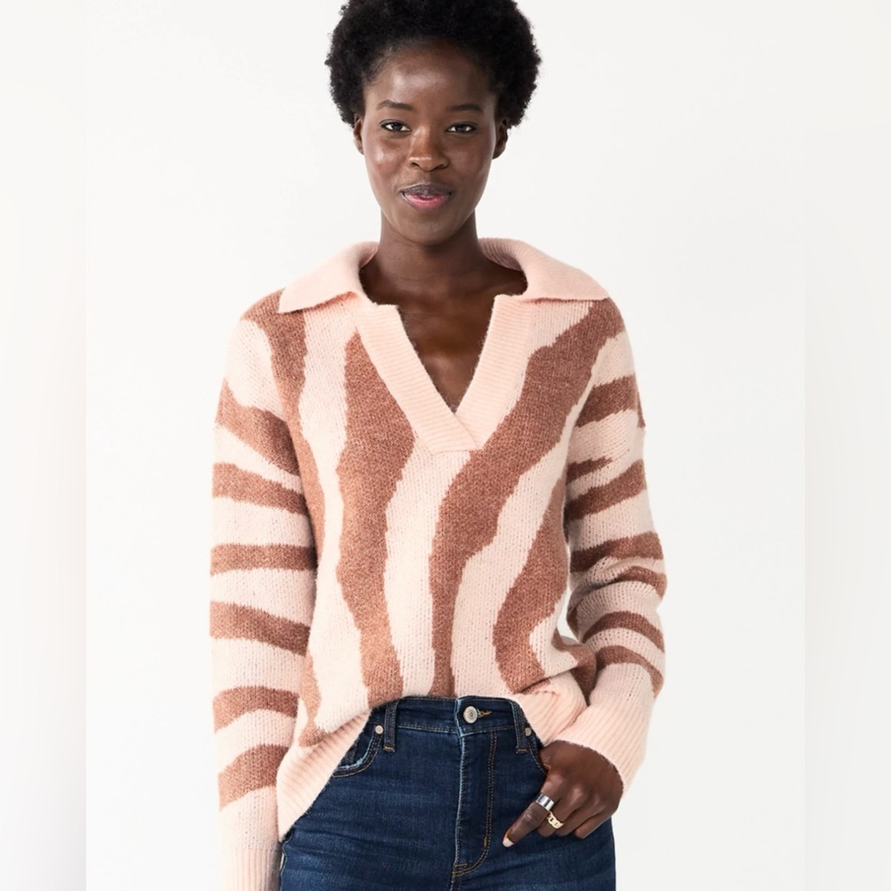 NWT Nine West Women's Polo Collared Sweater WW23S137RP L Light Pink